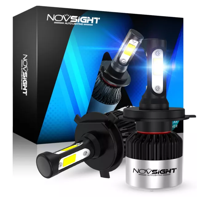 NOVSIGHT H4 9003 LED Headlight Bulbs 72W 9000LM 3-Sided White Kit High Low Beam