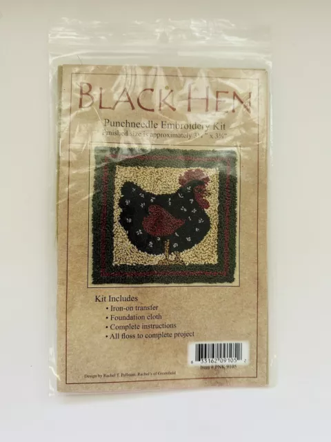 Black hen Chicken Punch needle Embroidery Kit Design By , Pre-owned