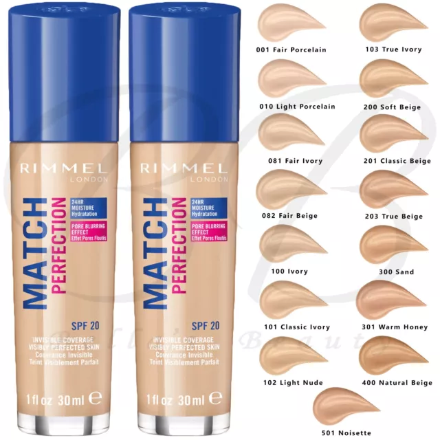 RIMMEL Match Perfection 24Hr Hydrating Liquid Foundation SPF20 30ml *ALL SHADES*