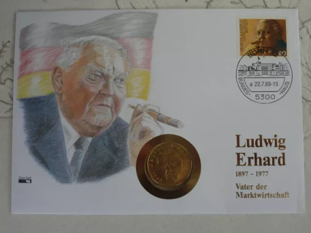 BRD Numisbrief mit 2 DM " Ludwig Erhard-Gold "