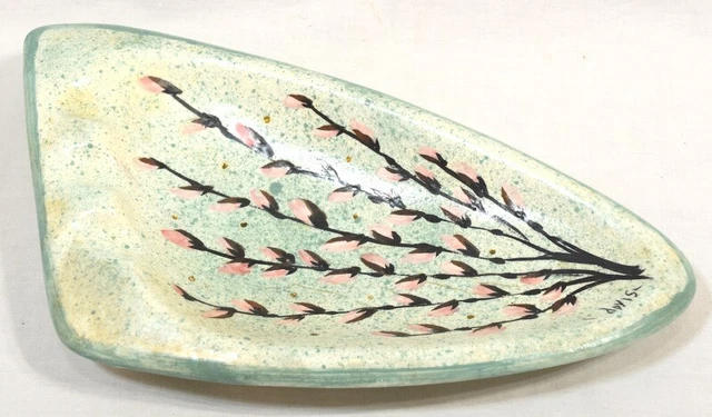 Large 10" Vtg Atomic Era Boomerang Ashtray Green Pink Speckled SIGNED MCM Retro