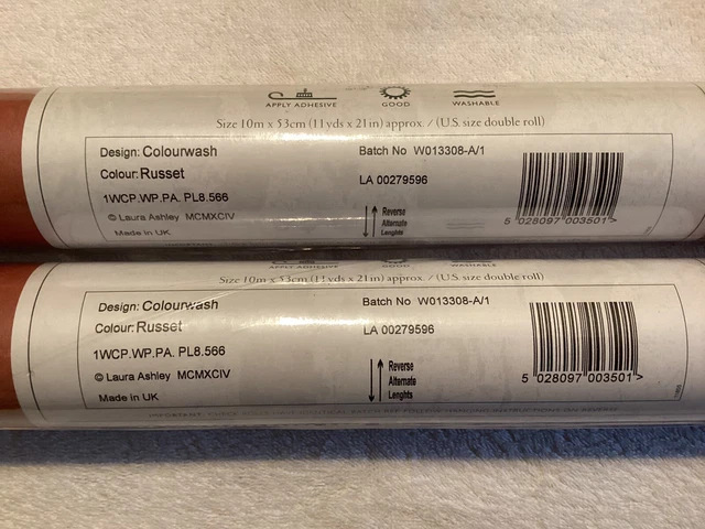 2 x Rollen Laura Ashley Colourwash Russet Tapete - Chargen-Nr. W013308-A/1 2