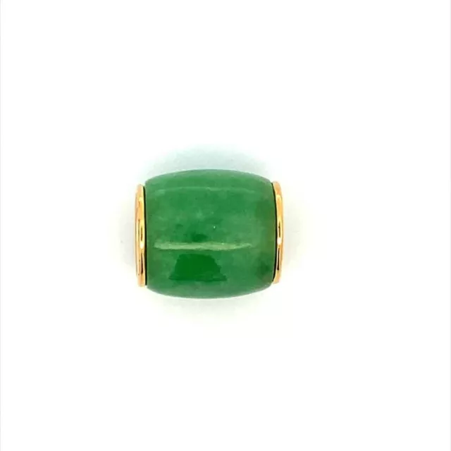 14k Solid Gold Genuine Natural Nephrite Jade Barrel Bead Charm Pendant