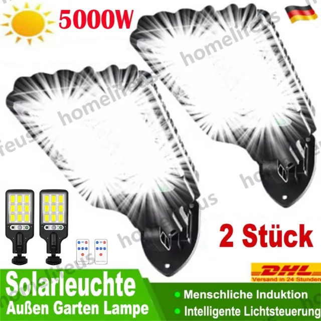 2X LED Solarleuchte Solarlampe mit Bewegungsmelder Außen Fluter Strahler Lichter