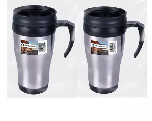 2 X Travel Flask Thermal Mug Hot Warm Drinks Coffee Tea Cup On Lid Outdoor 450ml