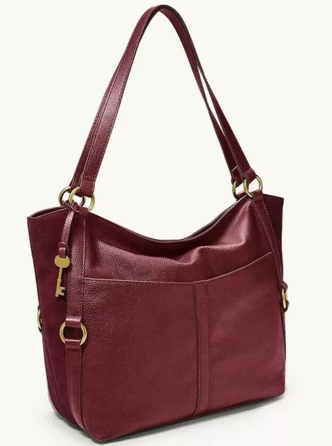 Fossil Sam Claret Red Leather Tote ZB1465599 Shoulder Bag Brass NWT $280 MSRP FS