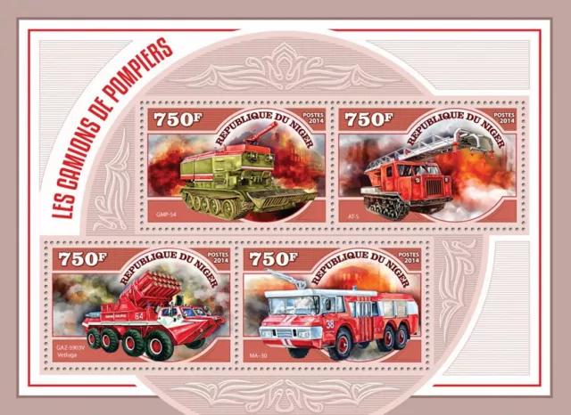 Fire Engines Stamps Niger 2014 MNH Trucks Special Transport GMP-54 AT-S 4v M/S