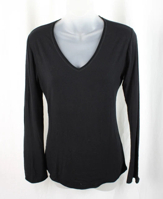 Majestic Paris Women's Black Long Sleeve V Neck Shirt Top Size 2