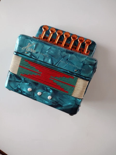 Hero Accordion Piano Child Size Mid Century Musical Music Toy Teal Green Blue...
