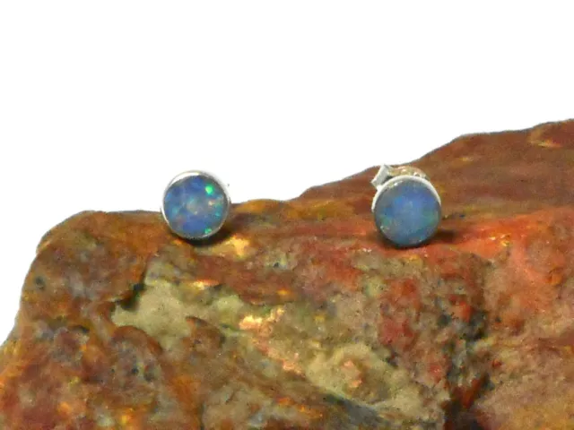 Small Round  Australian Opal  Sterling Silver 925 Gemstone Stud Earrings - 4 mm 3