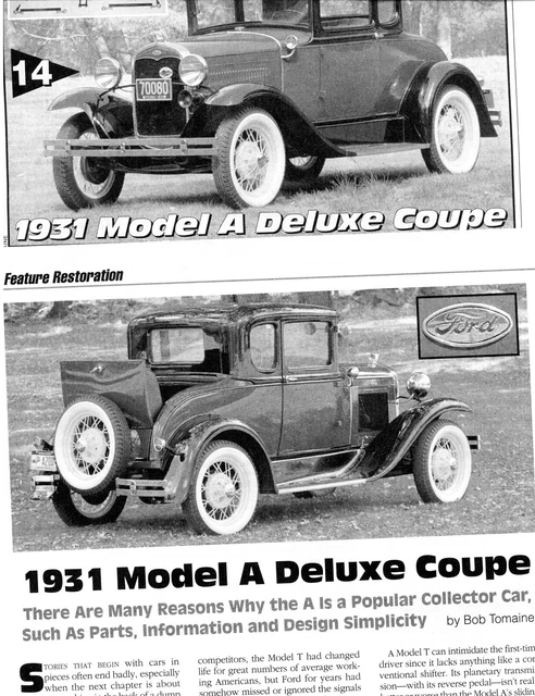 1931 FORD MODEL A RESTORATION 5 pg Article