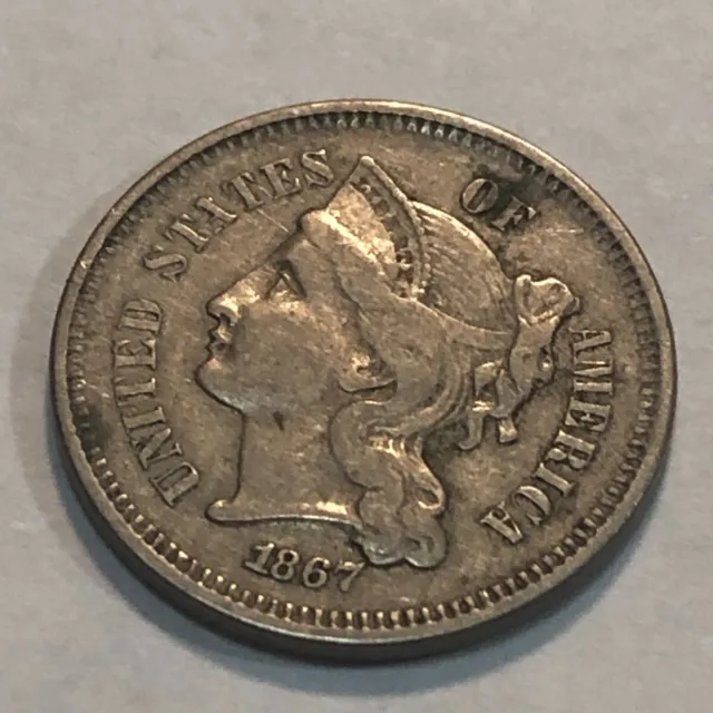 1867 VF-XF U.S. nickel three-cent piece. 3c. #ud3