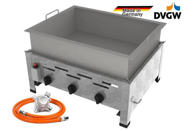 Edelstahl Gastrobräter + tiefe 15 cm Pfanne Gasbräter Gas Grill 3 flammig Propan