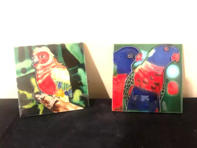 Two  Coasters With Lorikeet &Parakeet Bird  Or  Art Decor Ceramic Tile