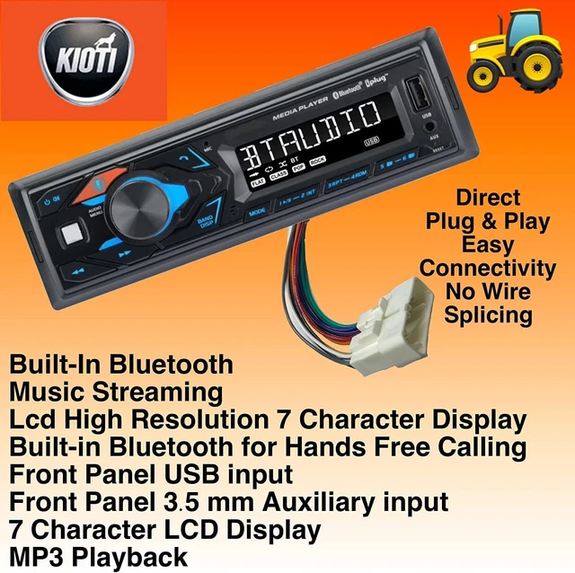 KIOTI Tractor Radio  with Bluetooth AM/FM/USB - Fits NX RX DK CK Series CAB New