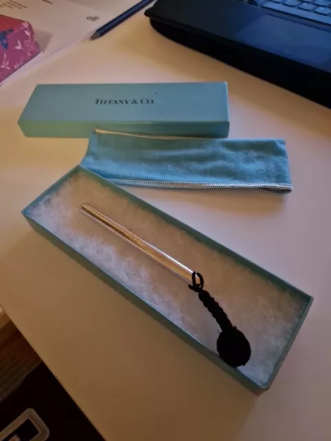 Seltener Tiffany & Co Sterlingsilber Rollerballstift Schwarz Baumeln