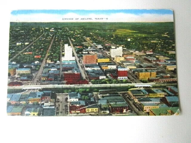 Air view of Abilene, TX Linen Postcard Cogdell News Co Publisher Unposted