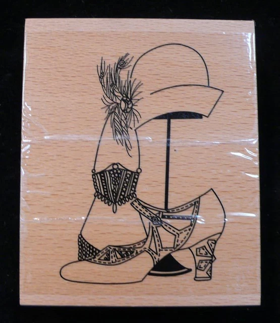FASHION Rubber Ink Stamp on Beech Block - Hat, Shoe etc. - Free UK P&P