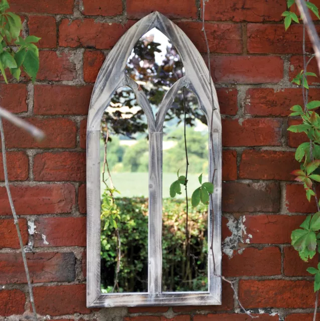 Gothic Rustic Arch Garden Mirror Vintage Style Wooden Wall Large 75cm Home Decor