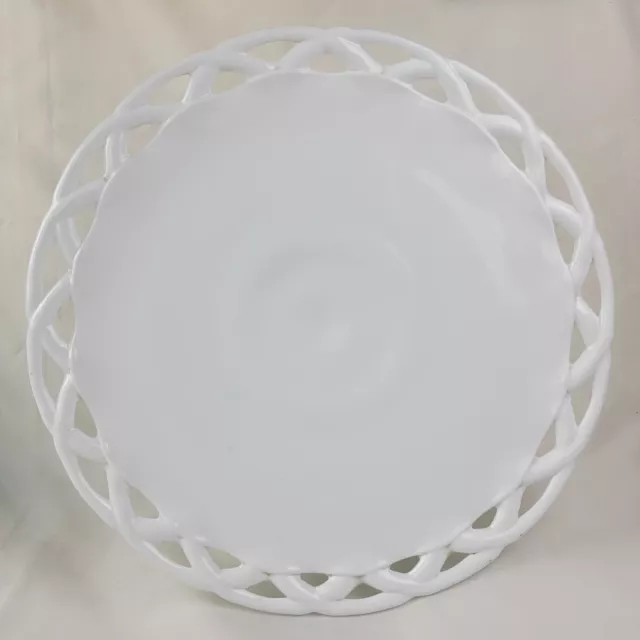 Vintage Pitman Dreitzer White Milk Glass Colony Lace Pedestal Cake Plate 14"