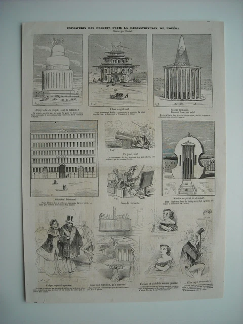 Gravure 1861. Exposition Des Projets Pour La Reconstruction De L'opera A Paris..