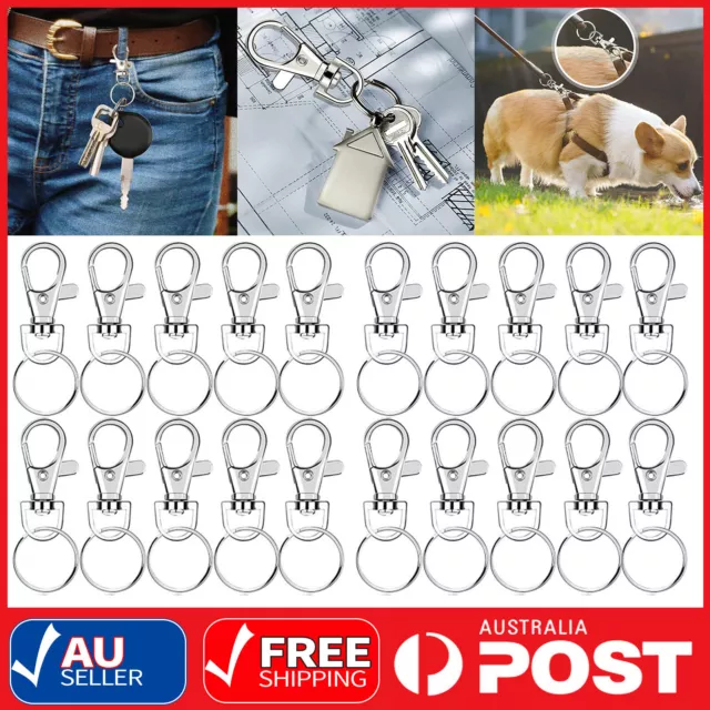 20X Swivel Lobster Clasp Clips Hook Alloy Key Ring Split Keychain Durable AU