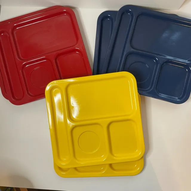 Vtg Texas Ware Melamine 137 Divided Lunch Dinner Tray Yellow Blue Red set of 6