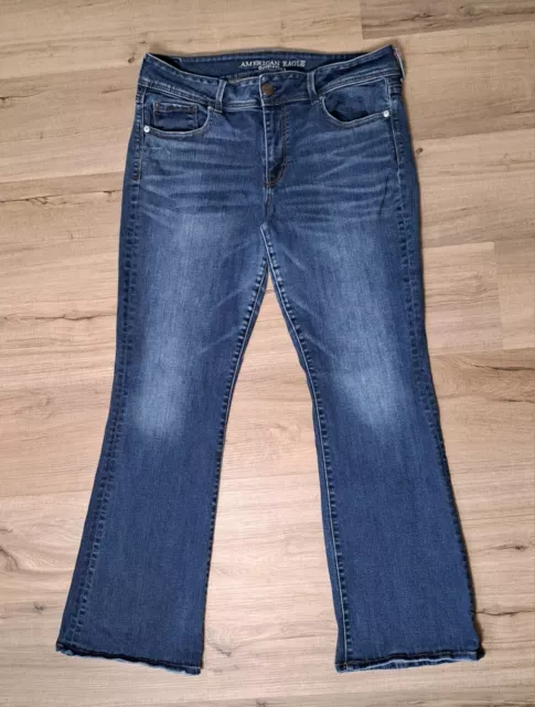 American Eagle Women's Blue Jeans Kick Boot Mid Rise Med Wash Bootcut Size 14