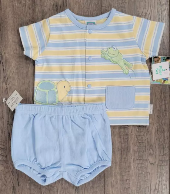 Baby Boy Clothes New Vintage Little Me 3 Month 2pc Blue Frog Outfit