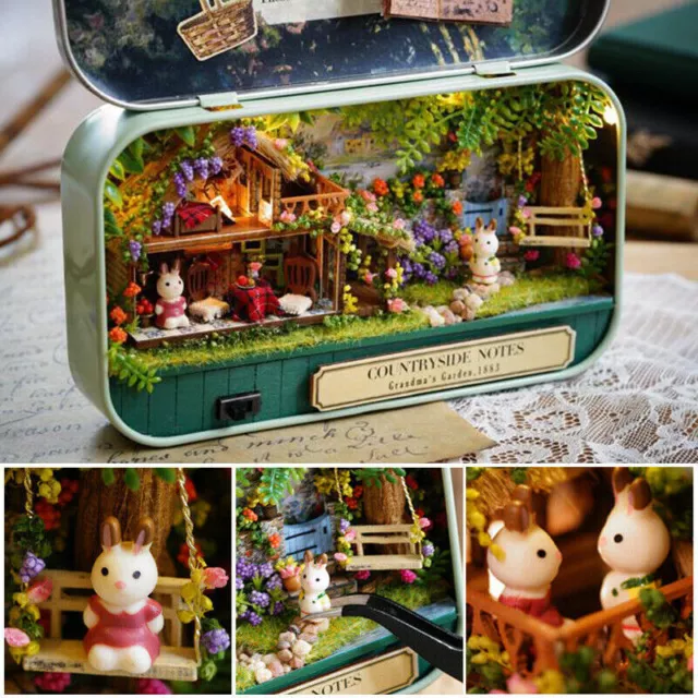 3 Themes DIY Mini Tin Box Theatre Dolls House Dollhouse Miniature Kits Toy Gift 2