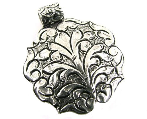 Fabriqué Main Ancien Moghol Style Solide 925 Pendentif Argent Massif