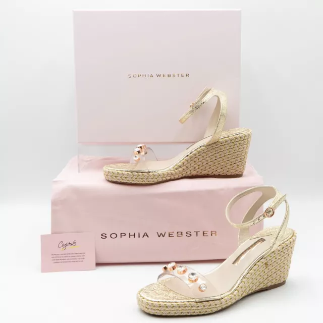 SOPHIA WEBSTER Womens Wedges Gold Dina Vinyl Metallic Leather Espadrille Sandals