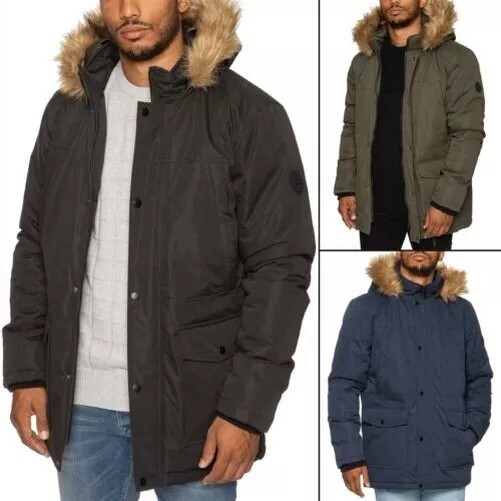 Parka Uomo Pelliccia Finta Decorato Giacca Imbottita Inverno Cappuccio Warm Long