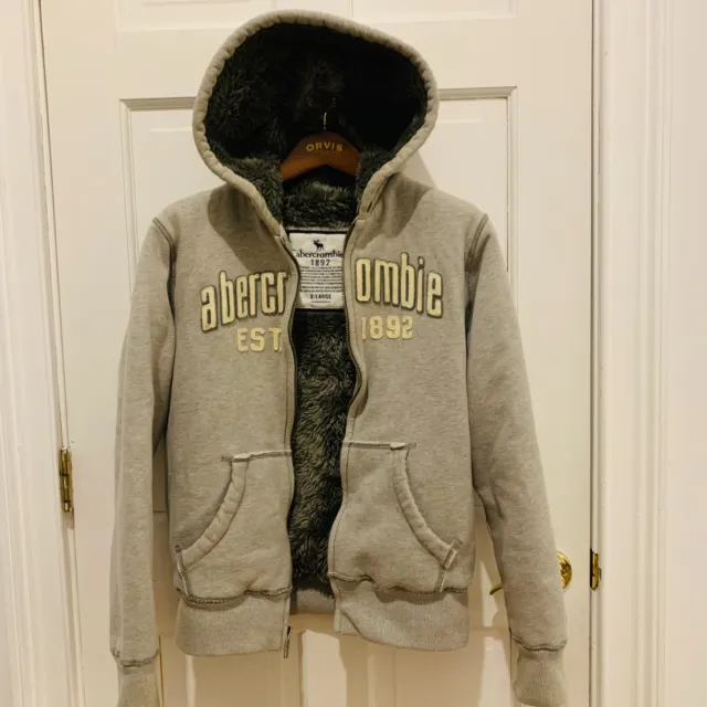 ABERCROMBIE & FITCH Hoodie Mens S Wolf Jaw Jacket Full Zip Heavy Faux ...