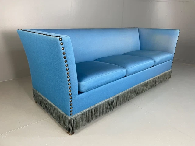 EB4630 Danish Mid Century Blue Cotton Three Seater Sofa, Retro, Vintage, MCM