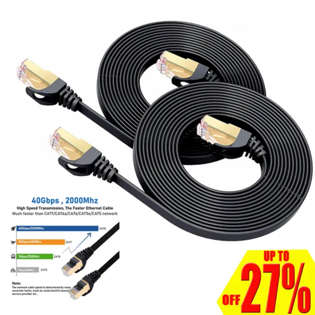 Cat 8 Ethernet Cable, 0.5M 1M 2M 3M 5M 6M 9M 12M 15M 18M 30M Heavy Duty  High Speed Flat Internet Network Cable, Professional LAN Cable Shielded in