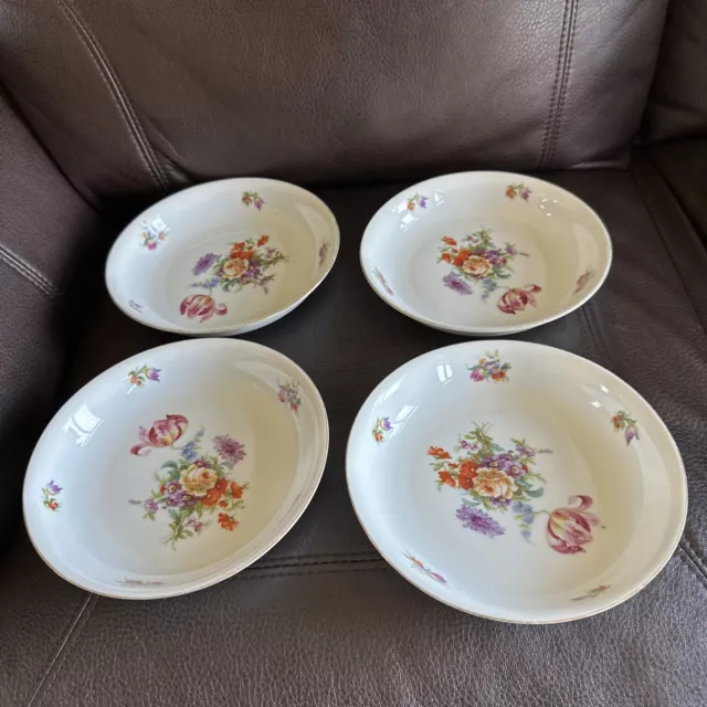 Set of (4) - Union K China - Czechoslovakia - 8.75" Soup/ Cereal Bowls - Floral