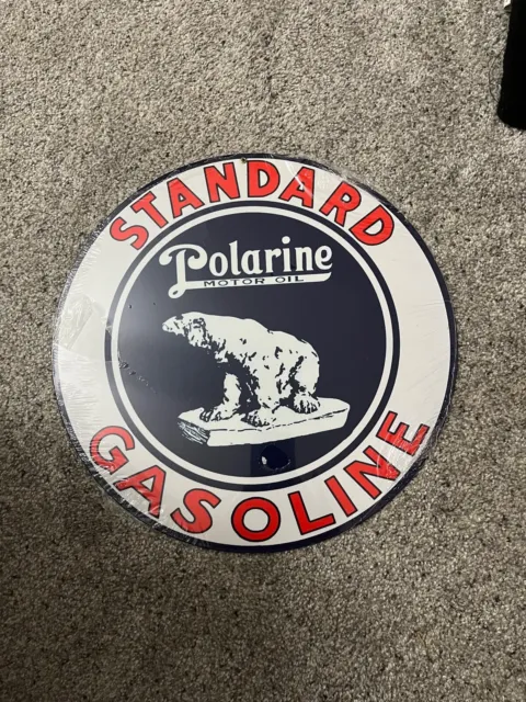 Vintage Standard Gasoline Porcelain Gas Service Polarine Pump Plate Sign