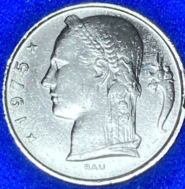 Vintage Belgium 1975 5 Francs Coin Dutch text Head of Ceres KIng Baudouin I