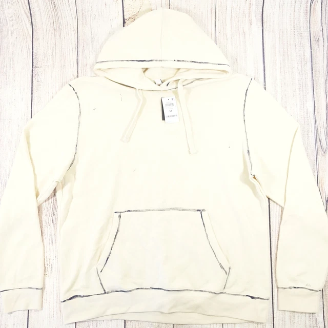 Ora Questo Medio Sporco Effetto Consumato Beige Cappuccio Maglione Felpa Nuovo