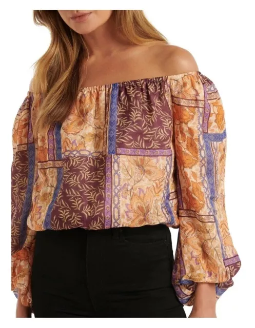 FOREVER NEW Santiago Patchwork Tina Bardot Long Sleeve Top Size 10 NWT $99.99