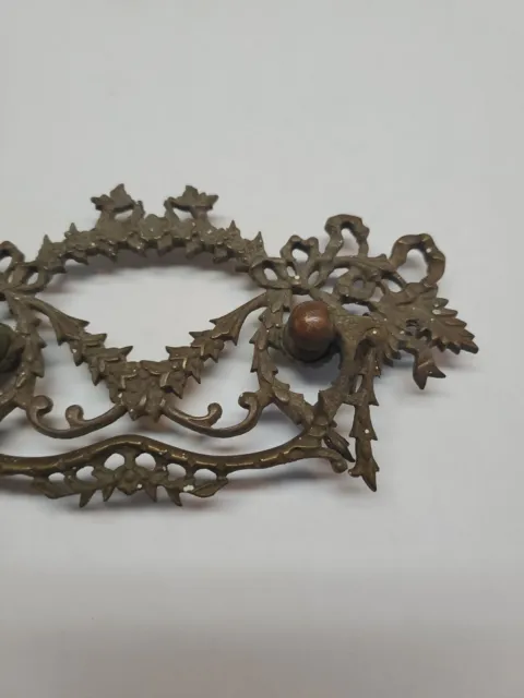 Antique Victorian Brass Ornate Backplate Drawer Handle GORGEOUS DETAIL!! 3