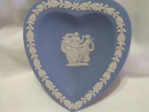Wedgwood Jasperware White and Blue Heart Shaped Trinket Plate Tray Dish. England