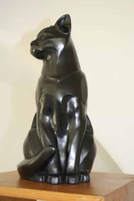 Art Deco Sculpture Chat Noir Assis Statue Numerotee