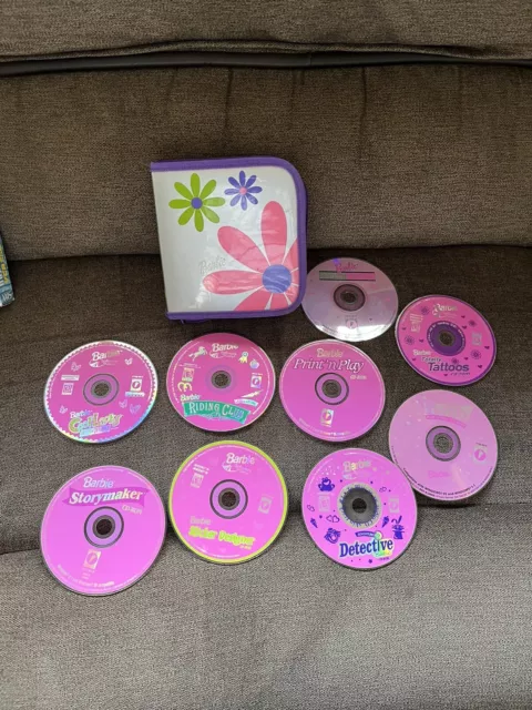 VINTAGE BARBIE PC CD-ROM Loose Disc Games Lot of 9 & Case $24.99