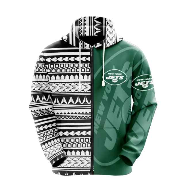 New York Jets Men's Zip Up Hoodies Sweatshirts Casual Hooded Sports Jacket Coat