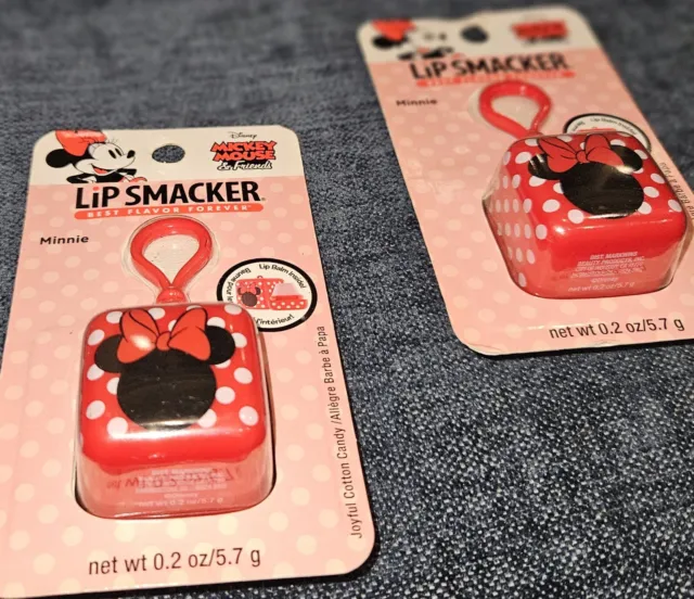 LOT OF 2 Lip Smacker Disney Minnie Mouse Cube Flavored Lip Balm, Minnie Keychain