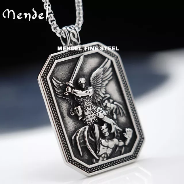 MENDEL Mens Catholic Christian Saint St Michael Medal Medallion Pendant Necklace