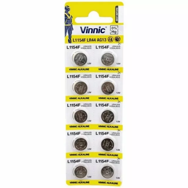 10x  AG13 1.55V  LR44 Vinnic  Alkaline batteries  G13  L1154F   A76  batteries