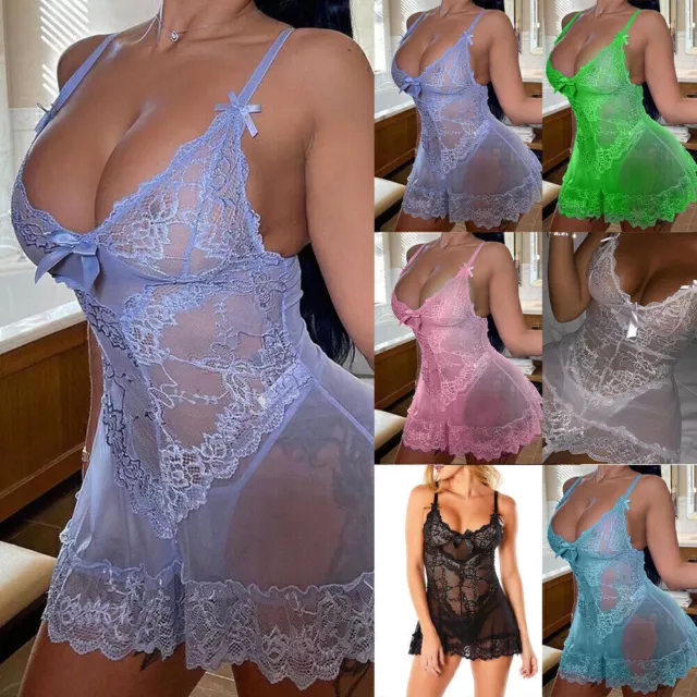 PLUS SIZE Women Sexy Lace Nightdress Babydoll Lingerie Set Nightwear Sleepwear